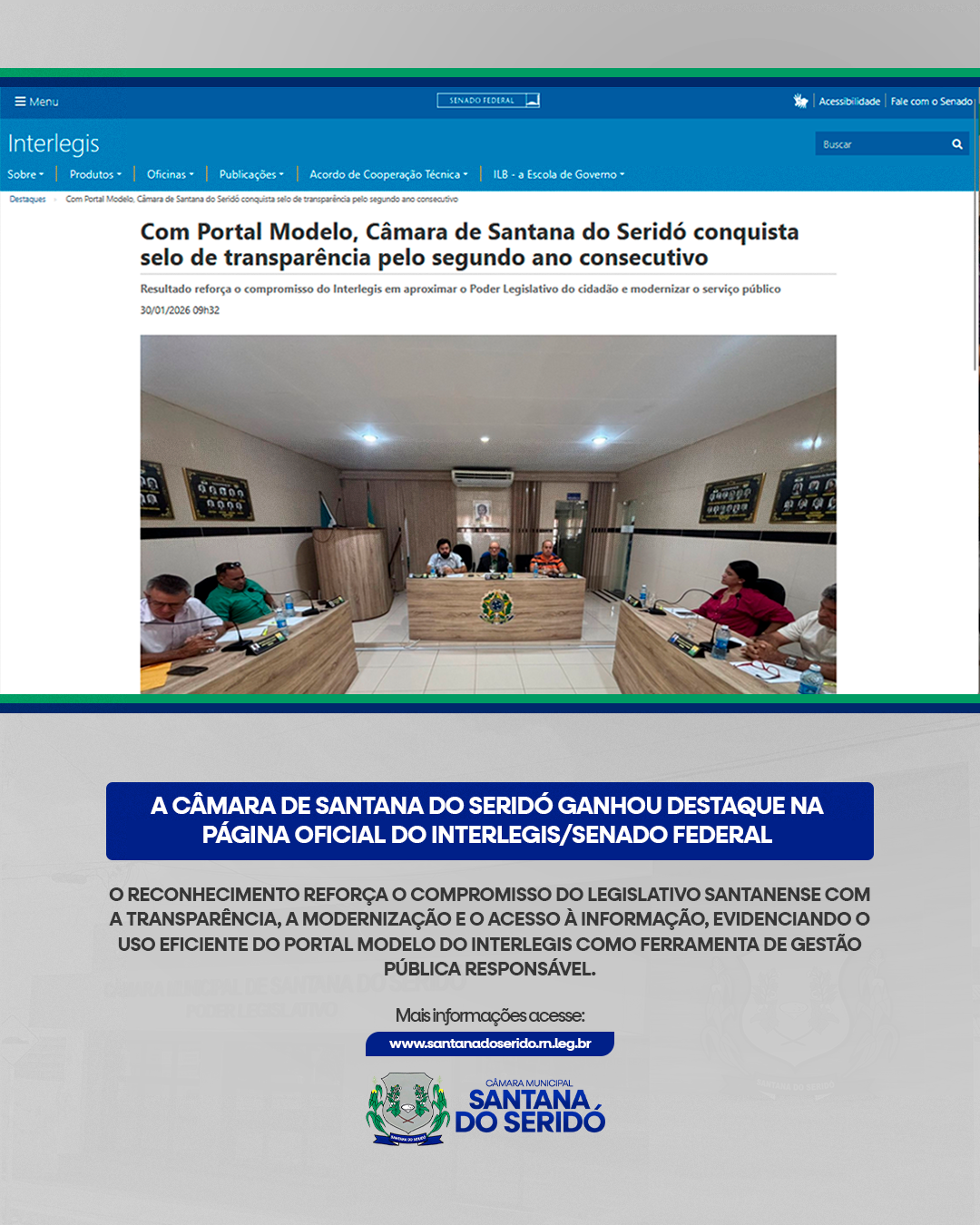Câmara de Santana do Seridó ganha destaque na página oficial do Interleges/Senado Federal