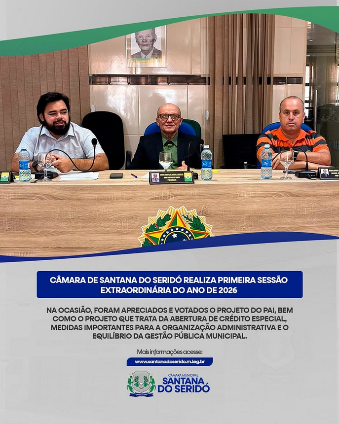 Câmara de Santana do Seridó realiza primeira Sessão Extraordinária do ano de 2026